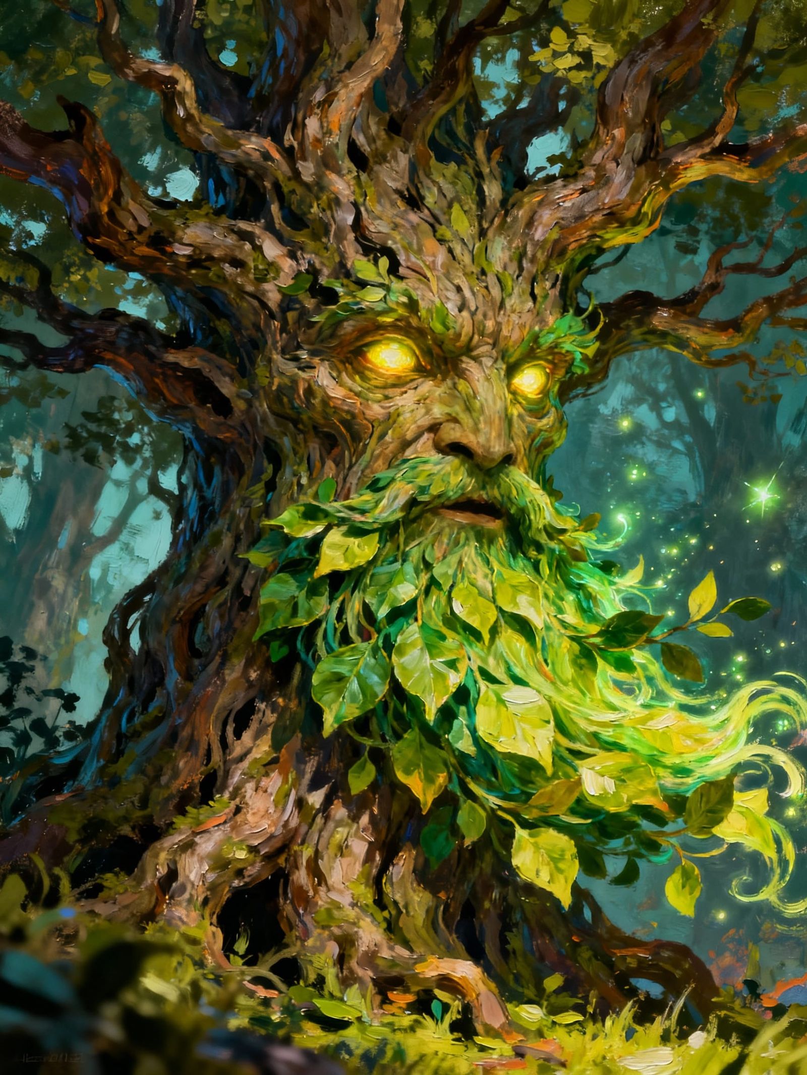 Magical Sentient Tree Creature in Bold Vibrant Paint