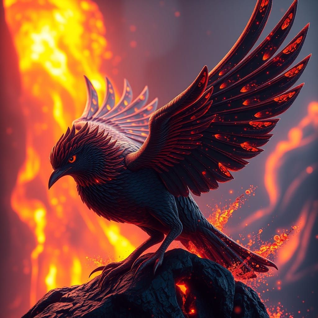 Surreal Dove Soars Amidst Lava Canvas