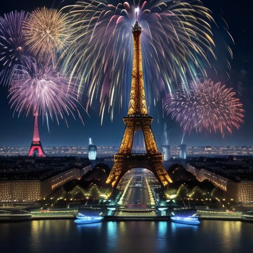 Eiffel Tower New Year's Eve in Oil Painting Style