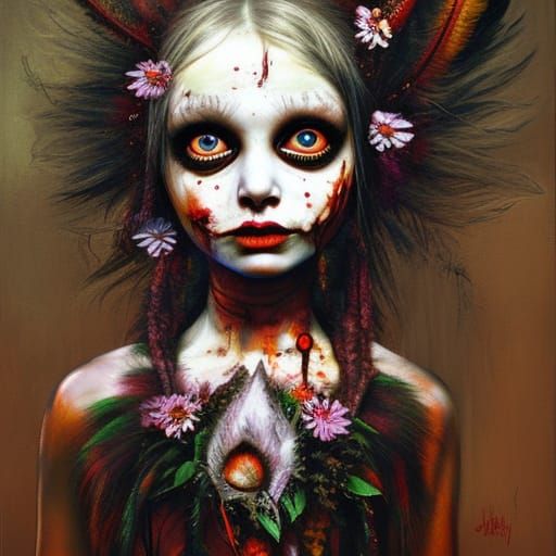 Creepy Indian Zombie Doll in Oil Painting Style