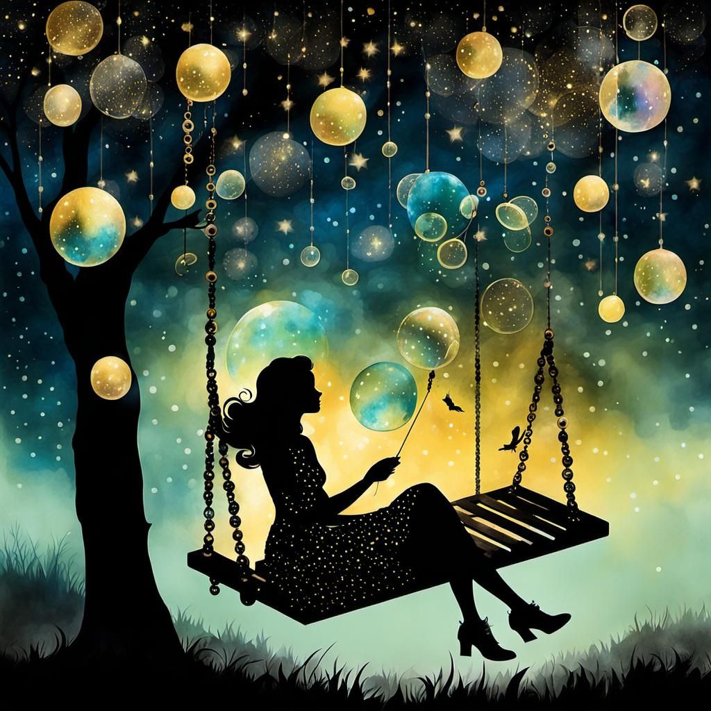 Whimsical Garden Swing at Starry Night