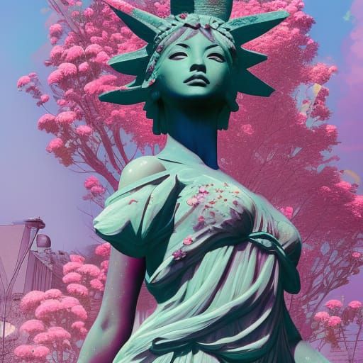 Floral Liberty Statue Digital Illustration