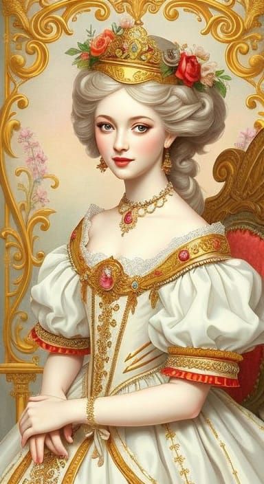 Rococo Princess Illustration with Golden Accents