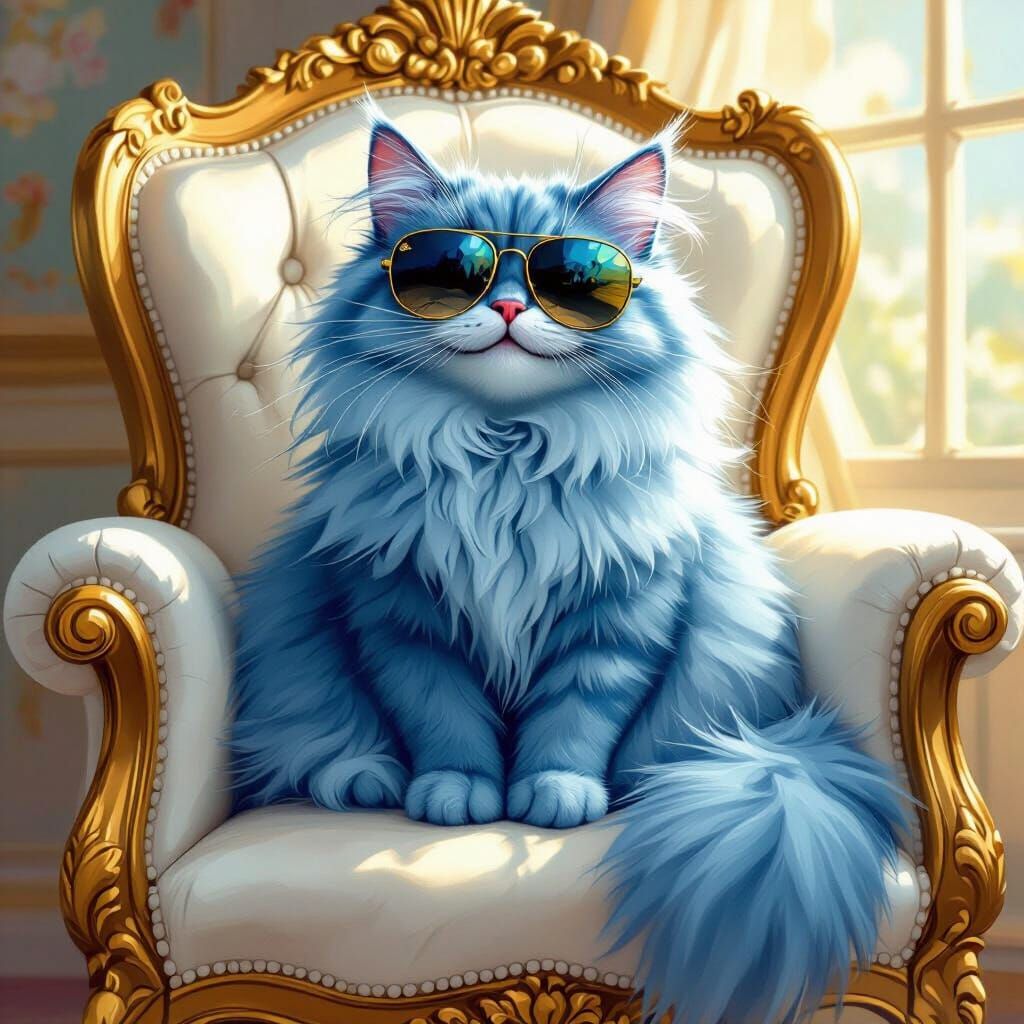 Blue Cat in Sunglasses on Royal Chair