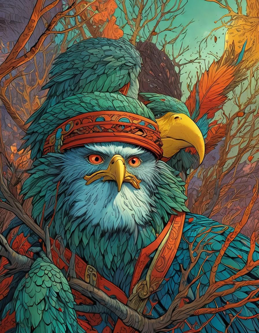 Birds on Branches in Comic Book Style