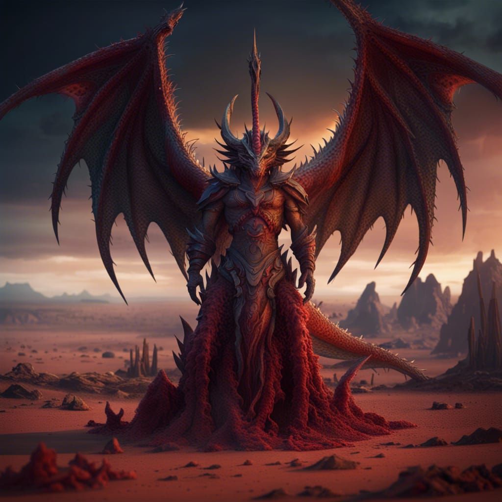 Demonic Angel in Apocalyptic Desert Landscape
