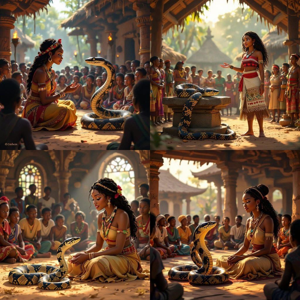 African Woman Talks To Python In Village Temple