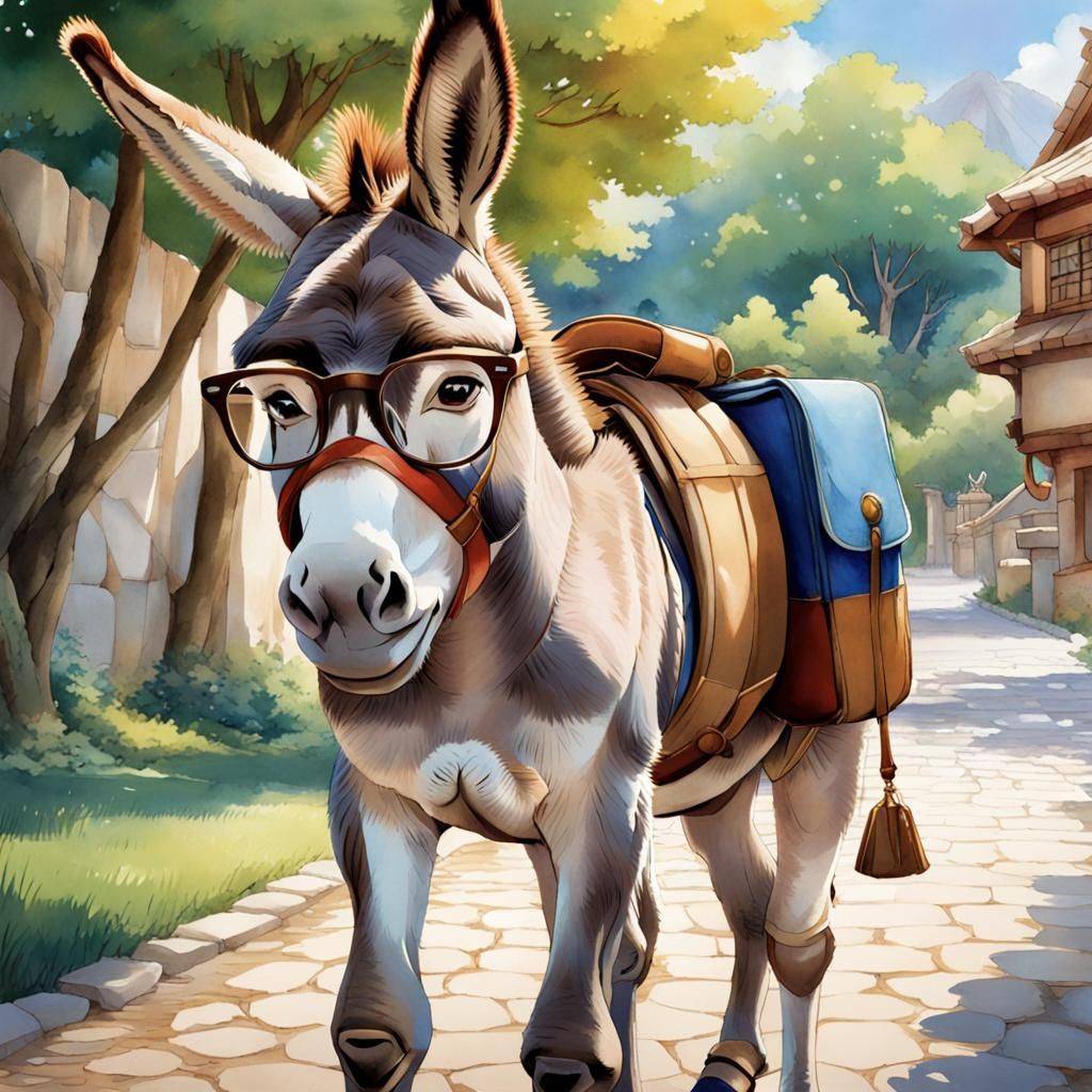 Anime Donkey Professor in Watercolour Style
