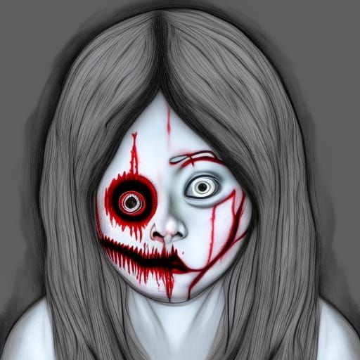 Scary Masked Girl in Manga Horror Style