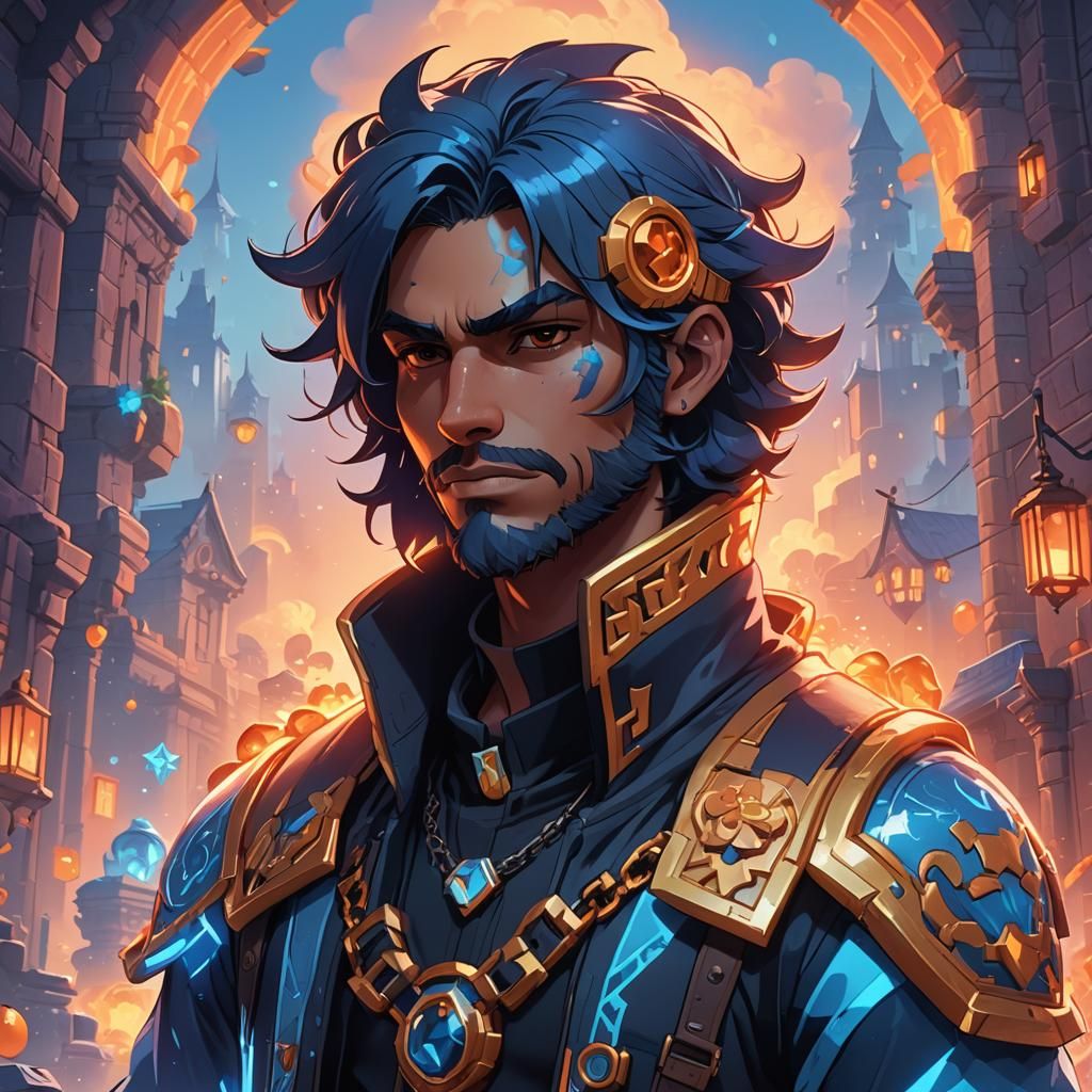 Heroic Leon Portrait in Mystical Fantasy Landscape