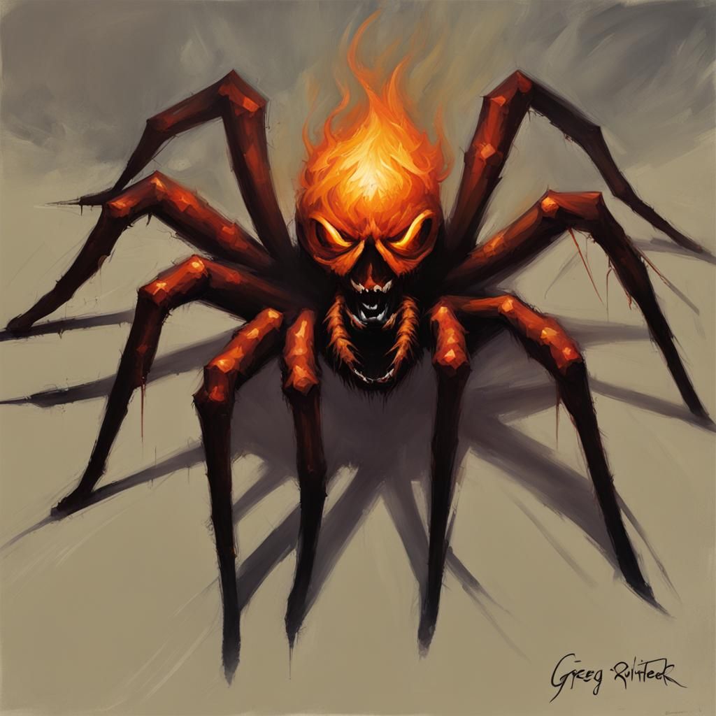 Fiery Spider in Gothic Fantasy Style
