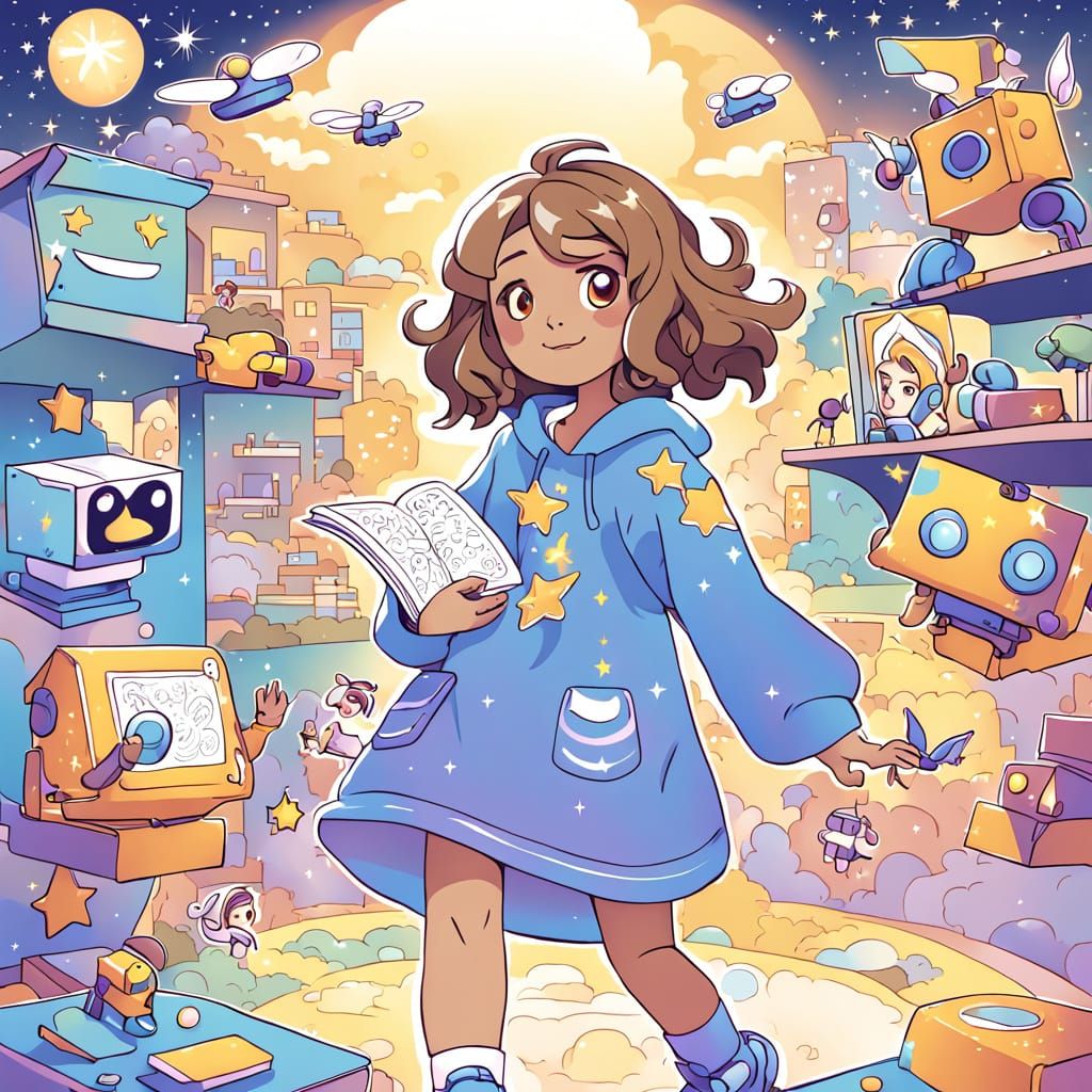 Girl Steps into Dreamy Future Landscape