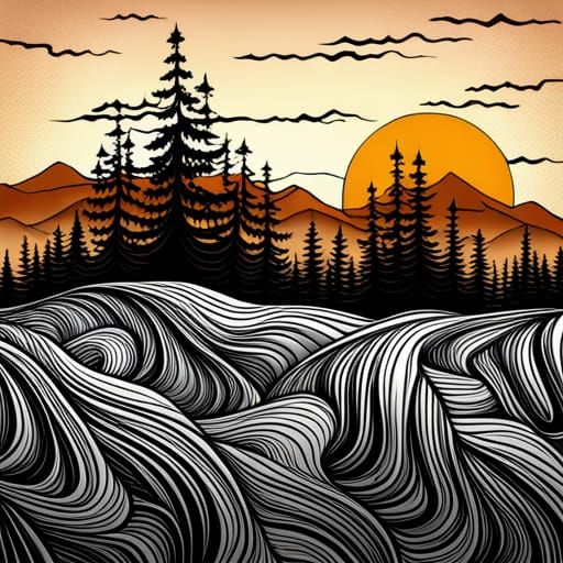 West Coast Landscape in Zentangle Line Art