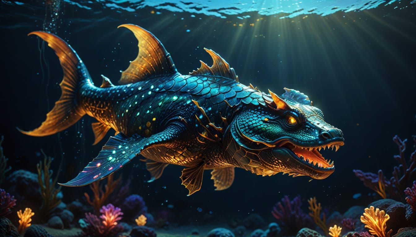 Amphiptere in Ocean with Neon Lights