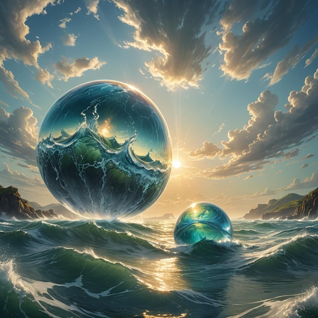 Colossal Water Sphere: Photorealistic Digital Art