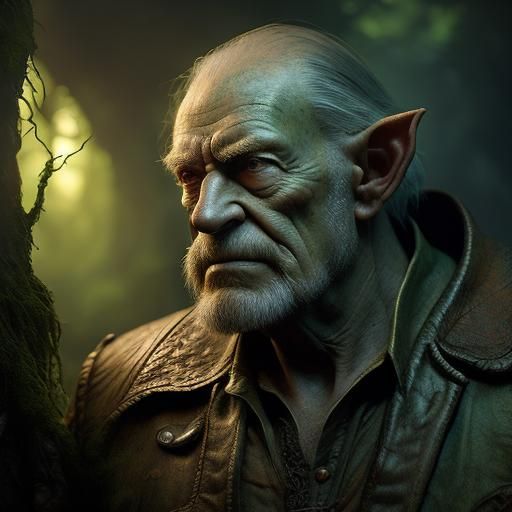 Old Elf in Misty Forest, Fantasy Art