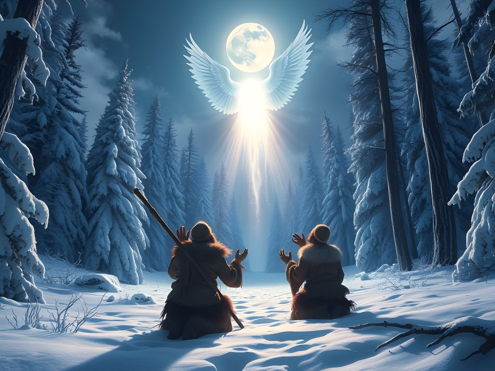 Huron Hunters Receive Divine Promise in Winter Night Forest