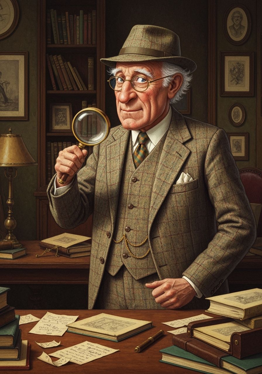 Grandfather Detective in Whimsical Vintage Study