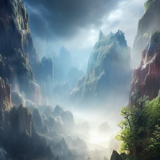 Sunlit Crystal Cluster: Dramatic Digital Matte Painting