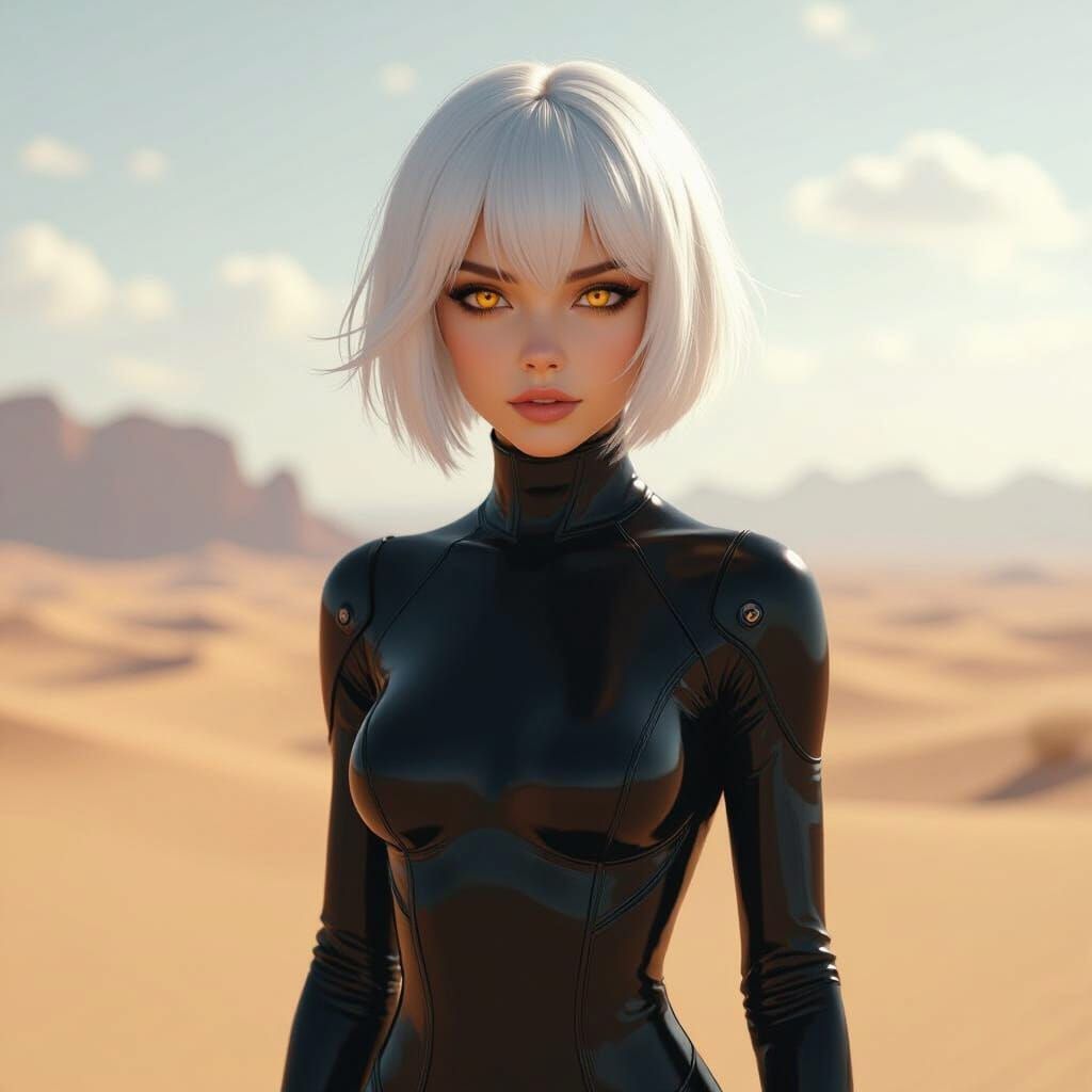 Futuristic Woman Walks Desert Landscape
