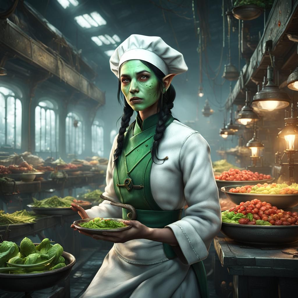 Fantasy Elf Chef in Underground Hangar