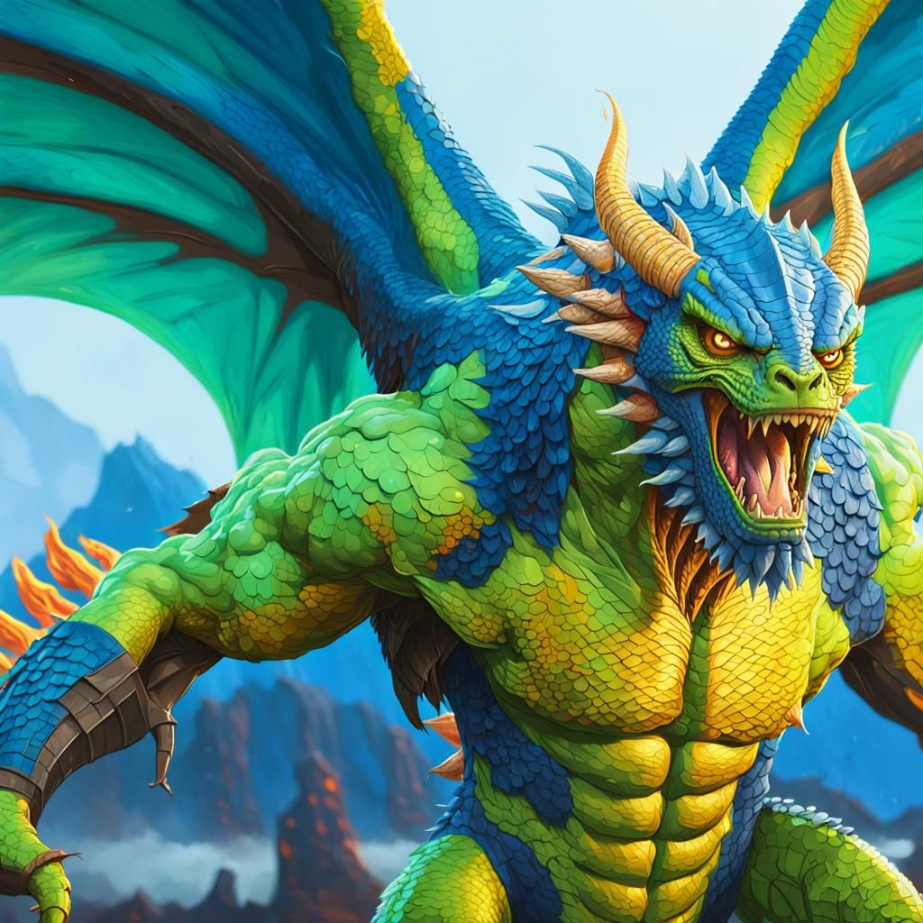 Neon Warrior Man-Dragons in Hyperrealistic Concept Art