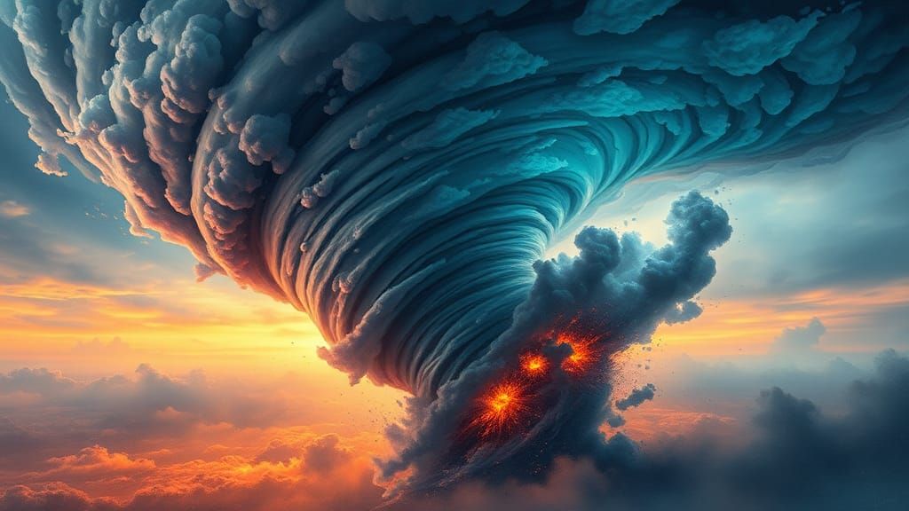 Fluorescent Tornado with Celtic Motifs in Impasto Style