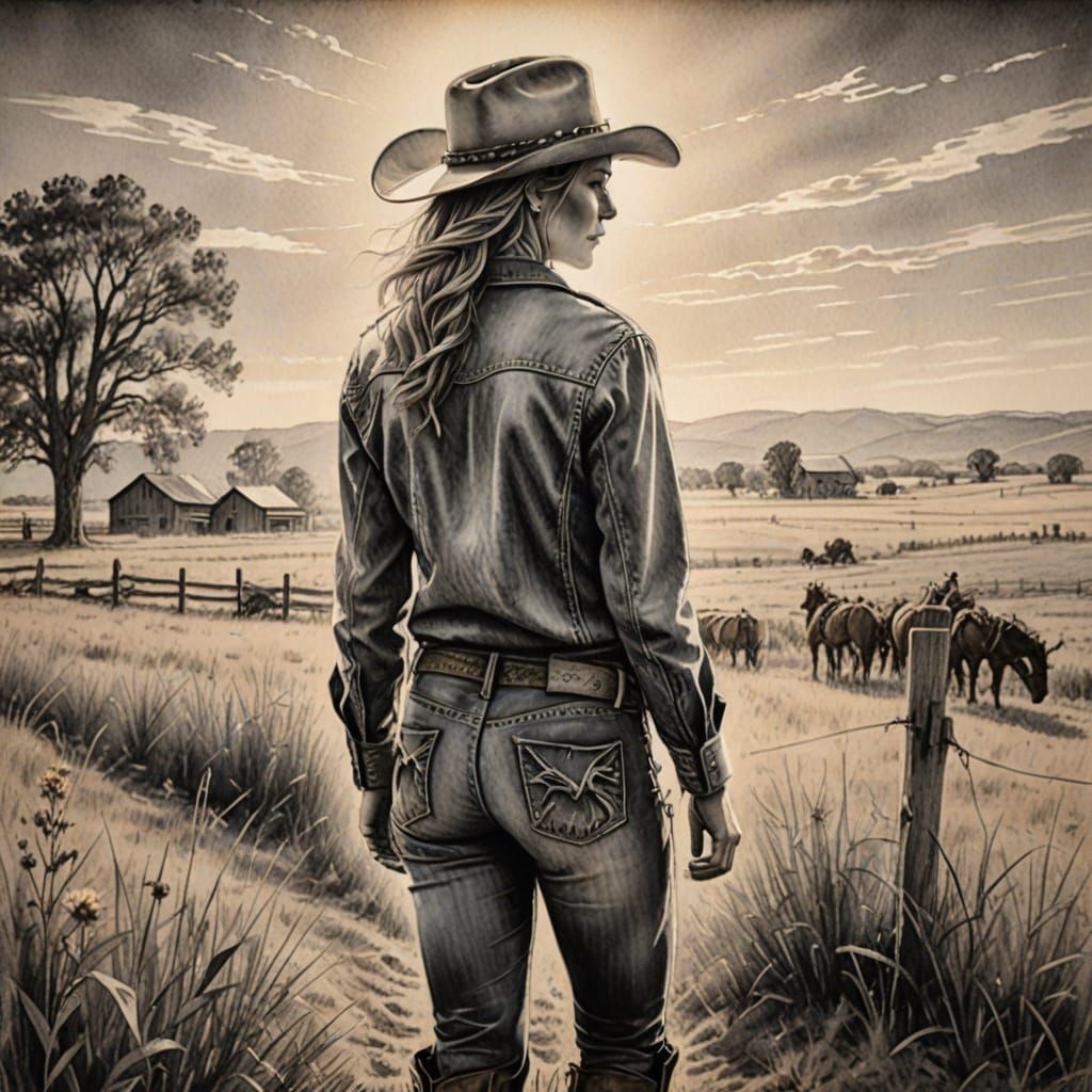 Cowgirl Farewell in Charcoal Masterpiece