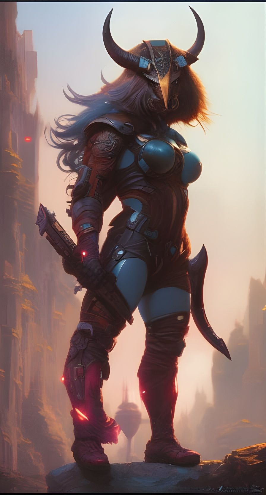 Vivid Crayon Caricature of Female Minotaur