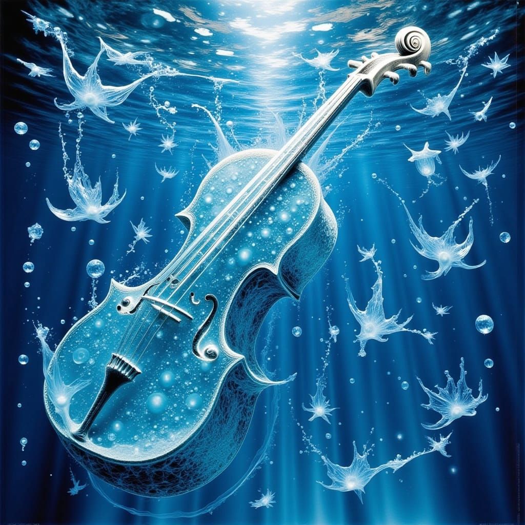 Frozen Water Violin in Hyperrealistic Style