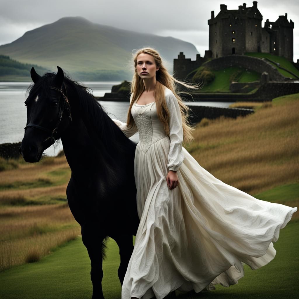 Sad Girl in Rain, Scottish Castle Backdrop