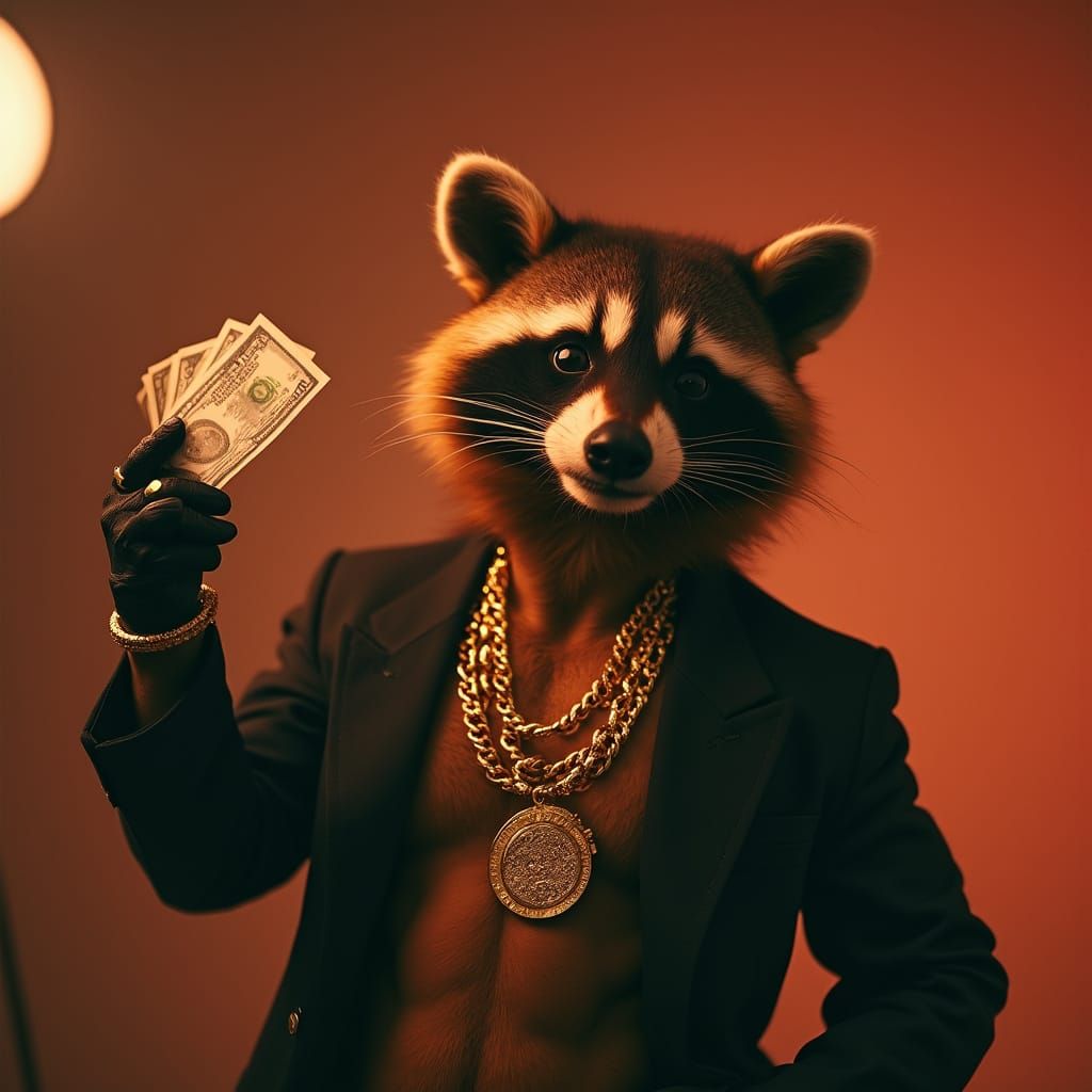 Raccoon Rapper Dances in Cinematic Light