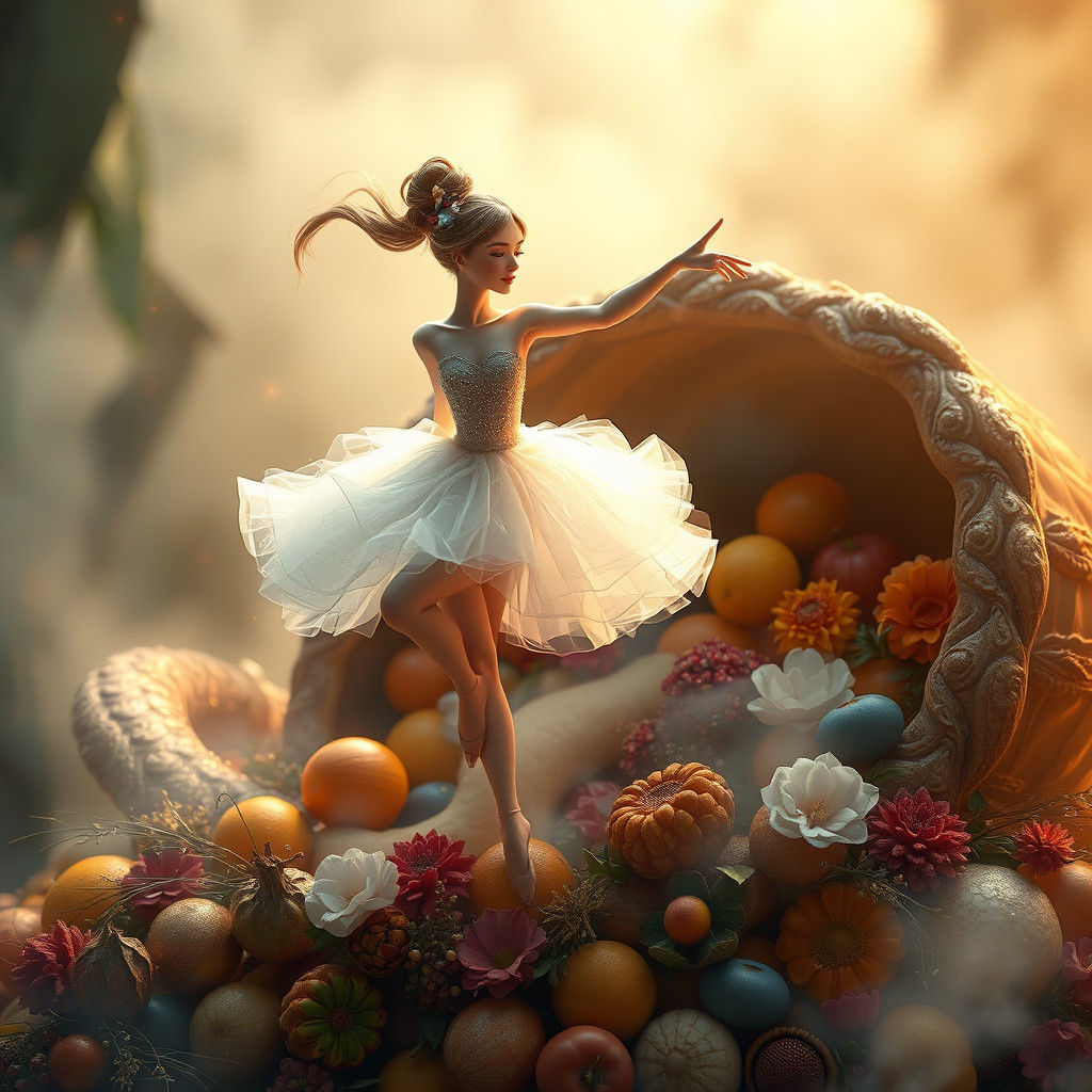 Ballerina Dances Atop Cornucopia in Dreamy 3D Render