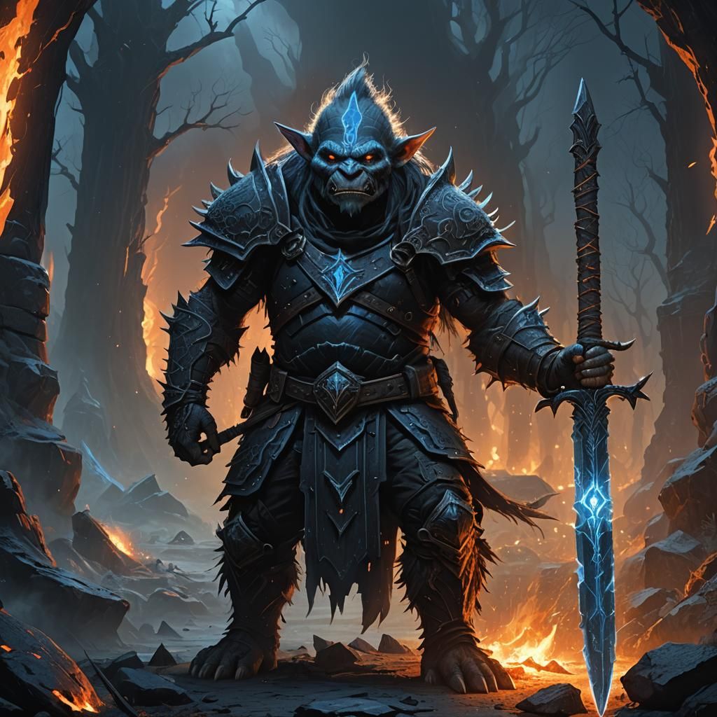 Dark Fantasy Troll Warlord with Glowing Sword