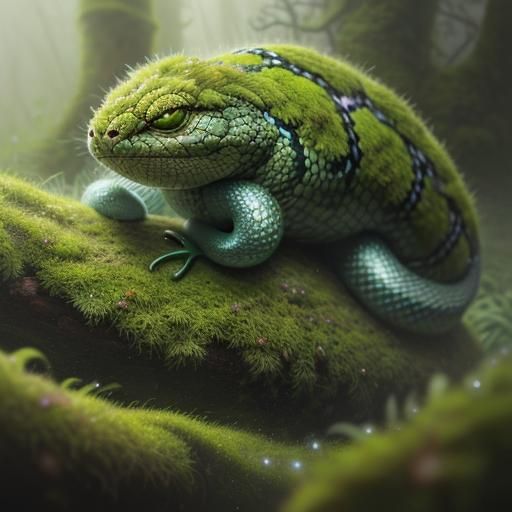 Adorable Baby Moss Snake in Lush Forest