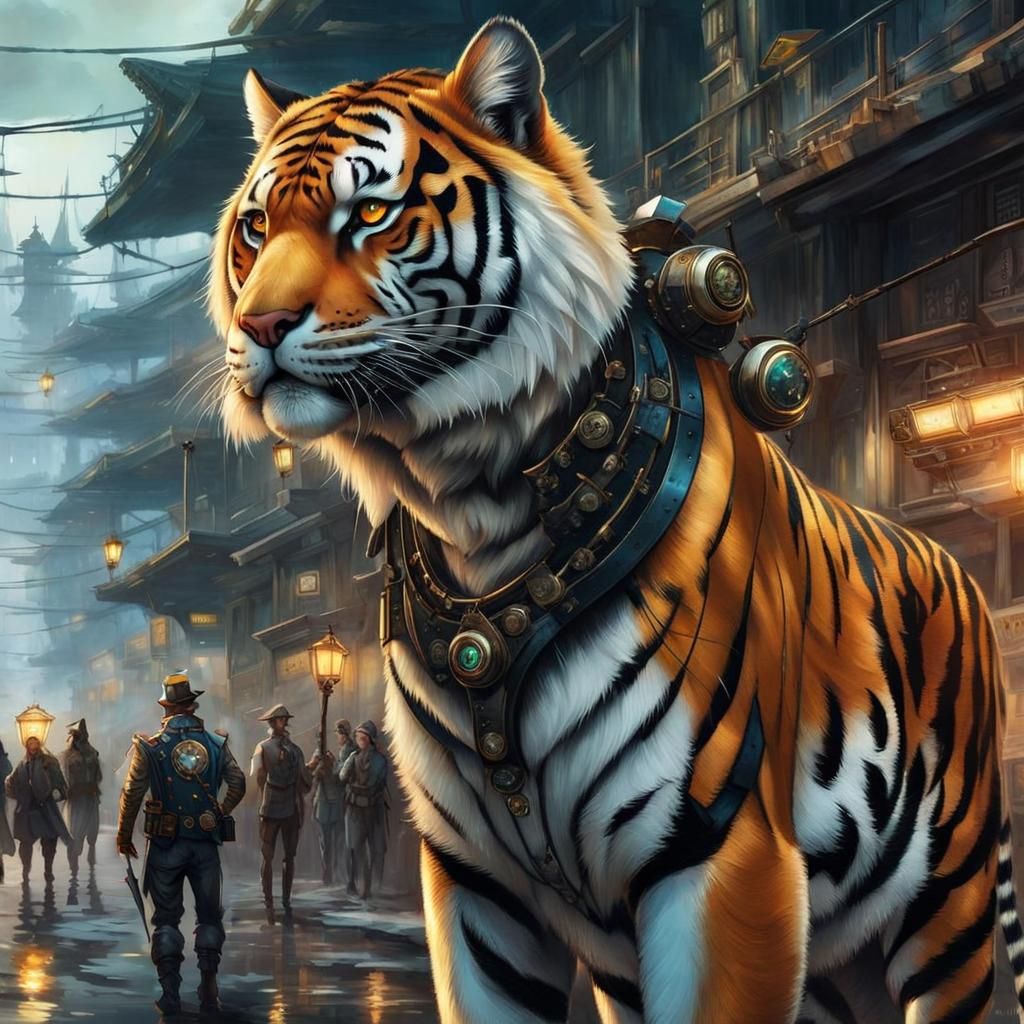 Cyberpunk Cyborg Tiger Pirate in Anime Style
