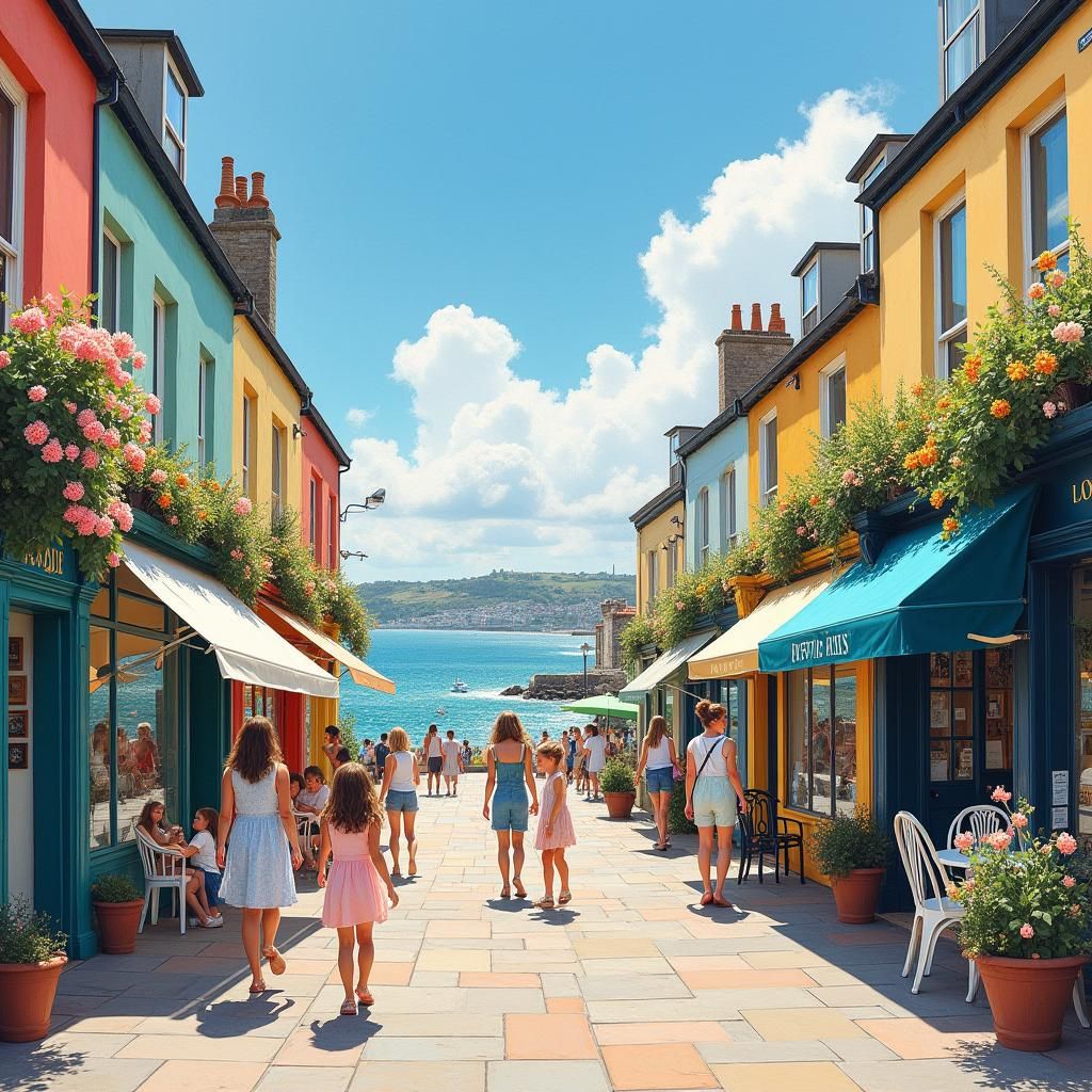Vibrant Coastal Townscape in Impressionistic Style