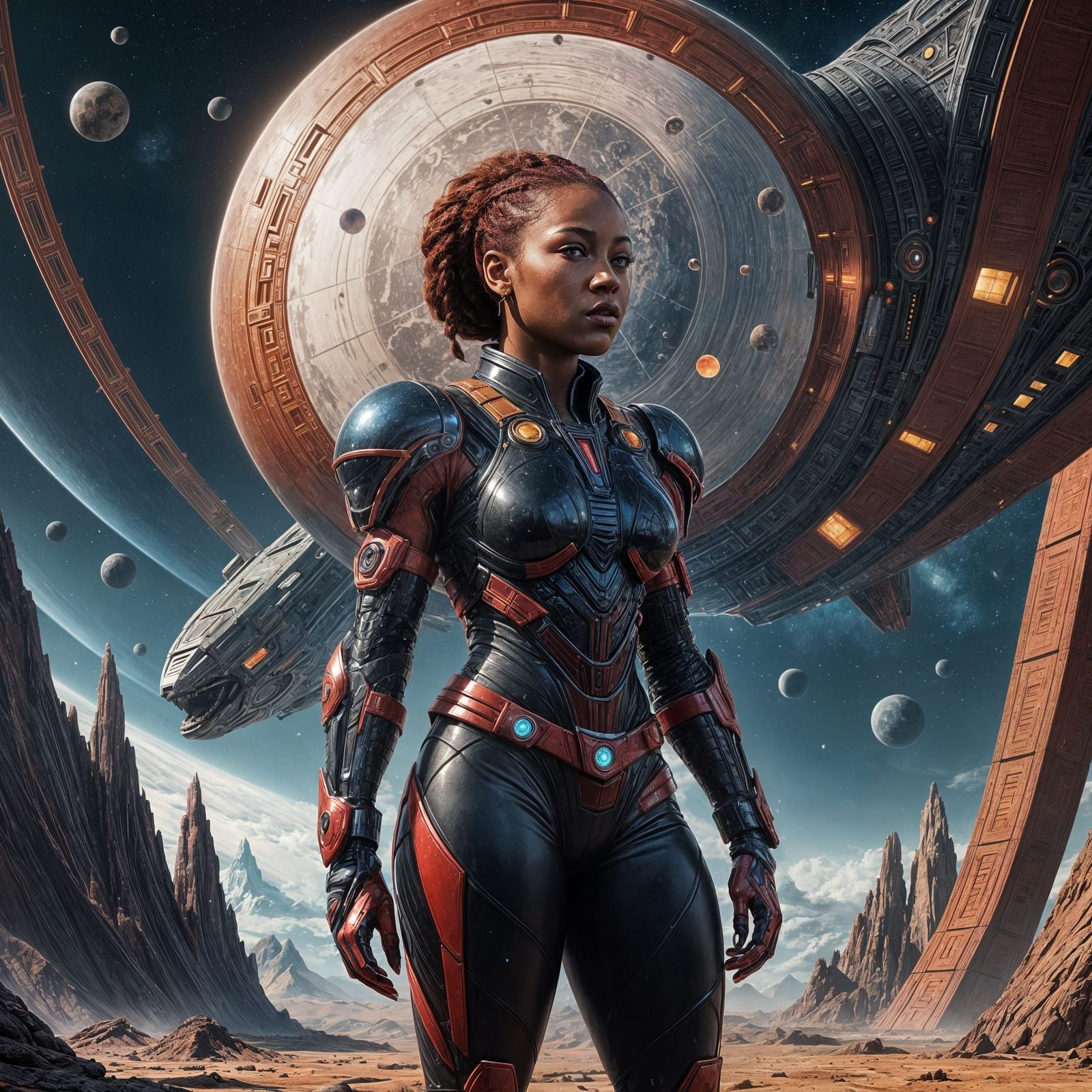 Alien Woman Before Spaceship in Fantasy Art