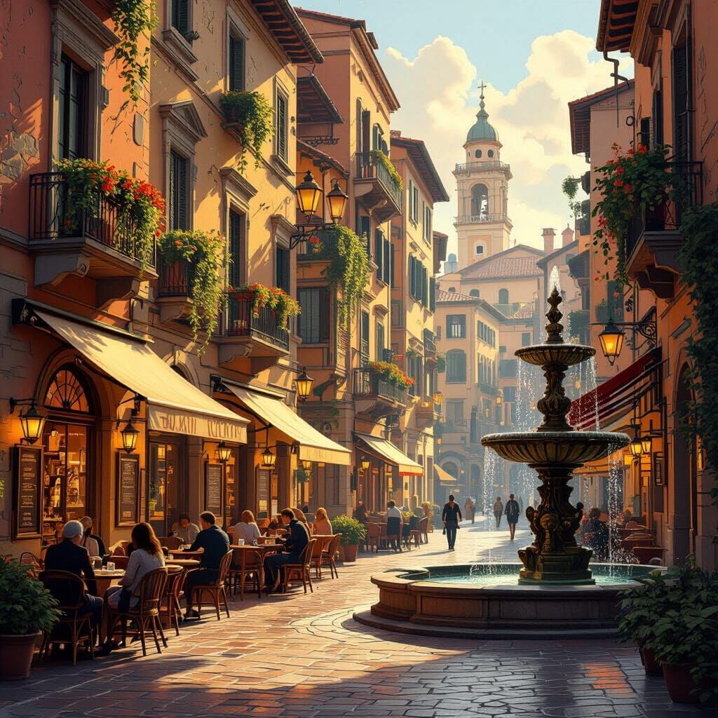 Charming Italian Street Scene with Golden Light