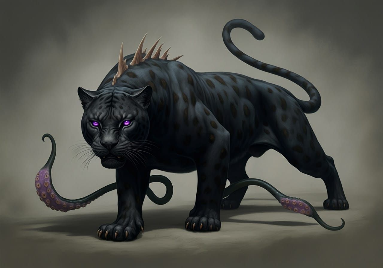 Vintage Fantasy Beast in Dark, Mysterious Landscape