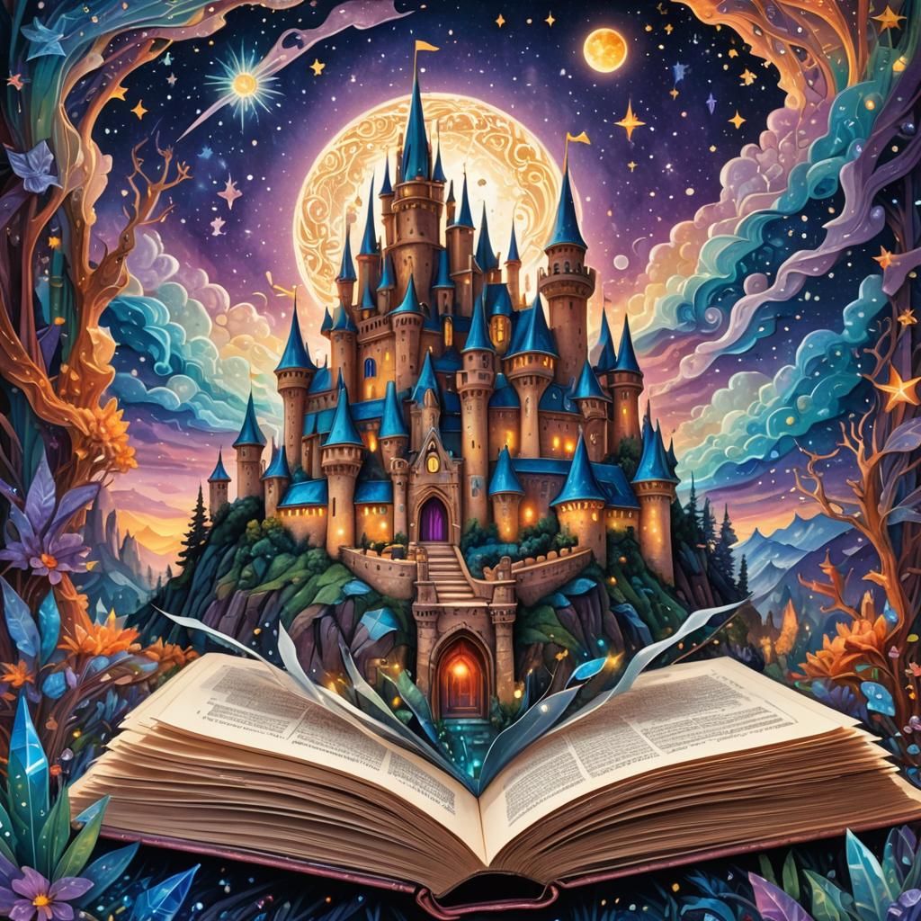 Epic Castle Emerges from Book in Mixed Media Art