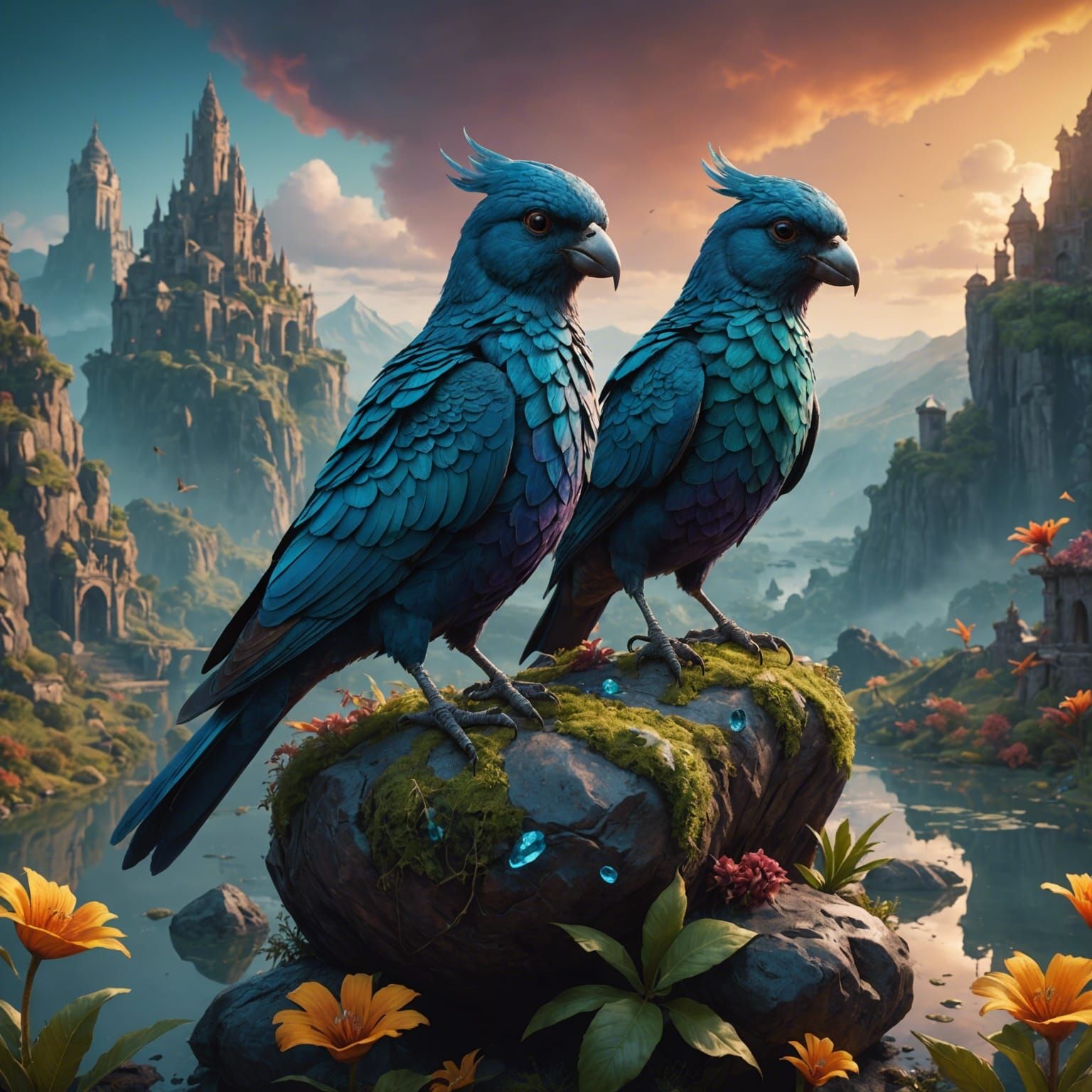 Fantastical Birds Get Stoned: Detailed Digital Painting