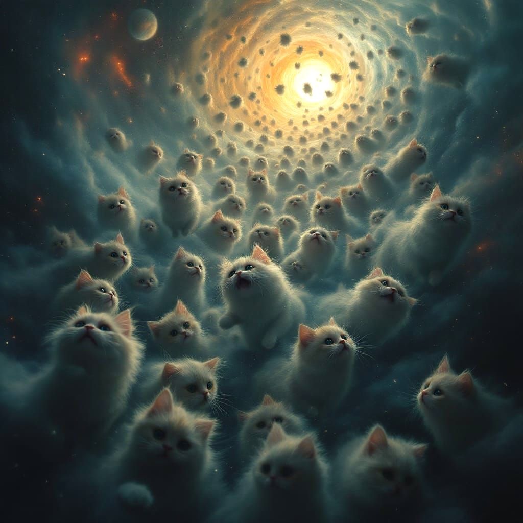 Cosmic Kitty Swirl: Surreal Whirlwind of Cute Cats