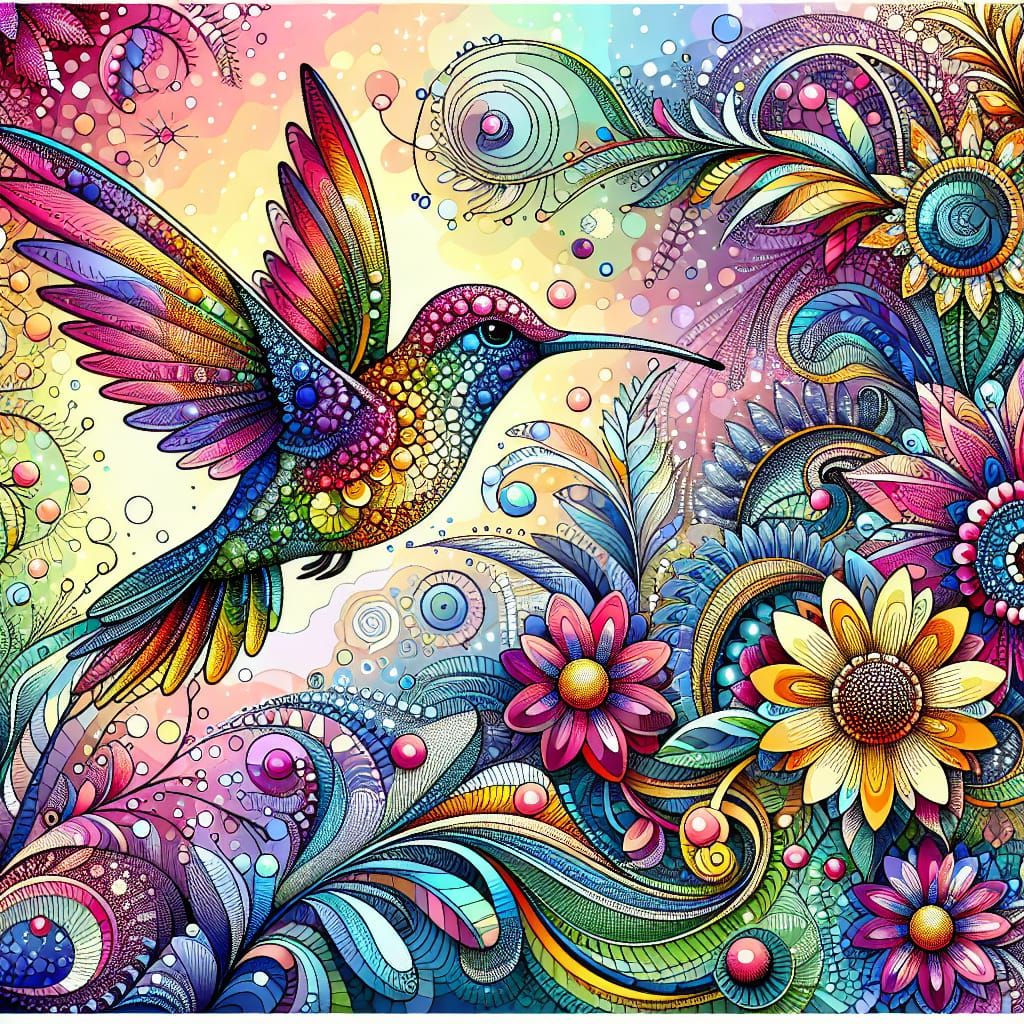 Sparkling Hummingbird in Fractal Garden