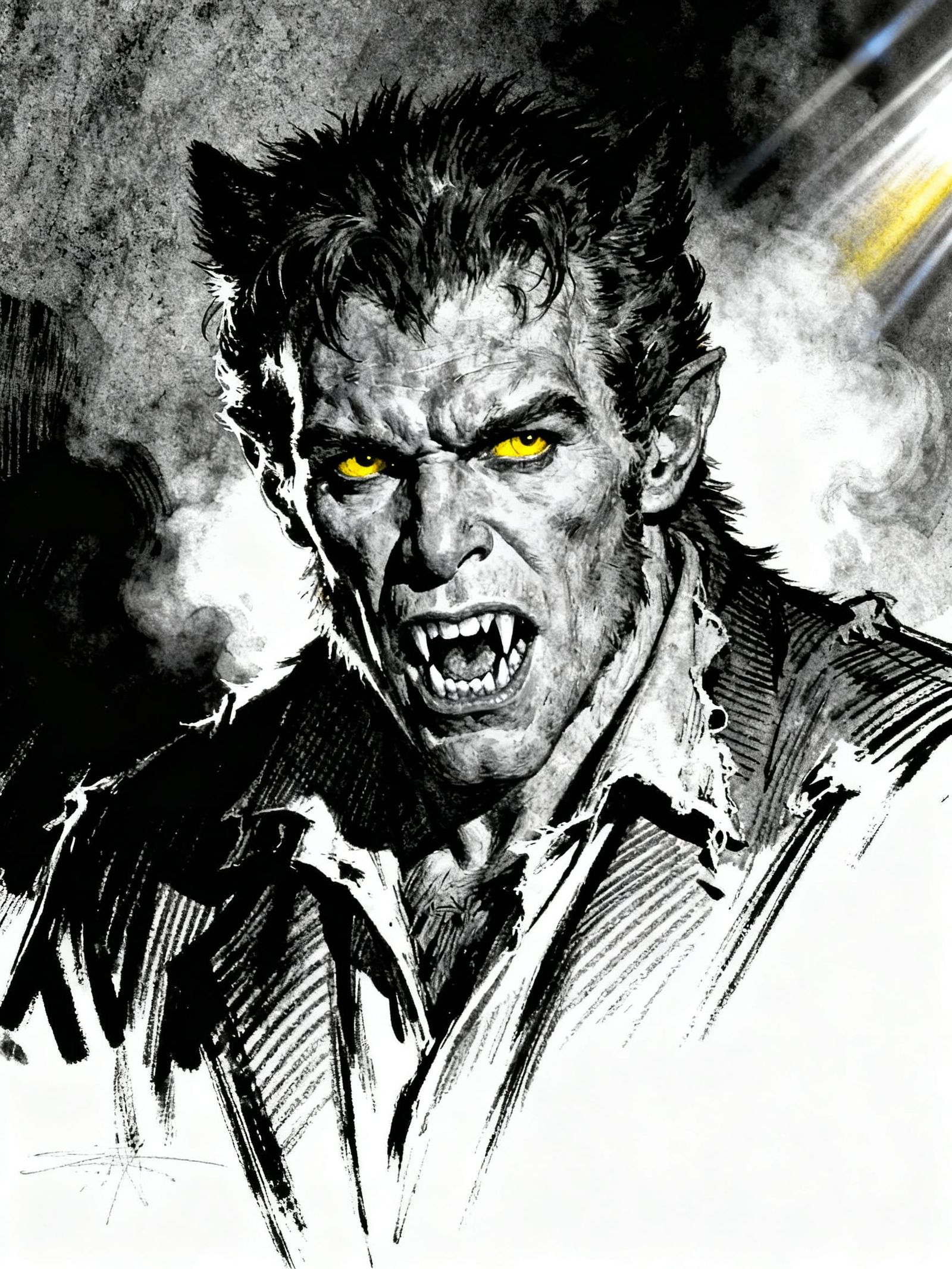 Menacing Wolfman Portrait in Dramatic Sketch Style