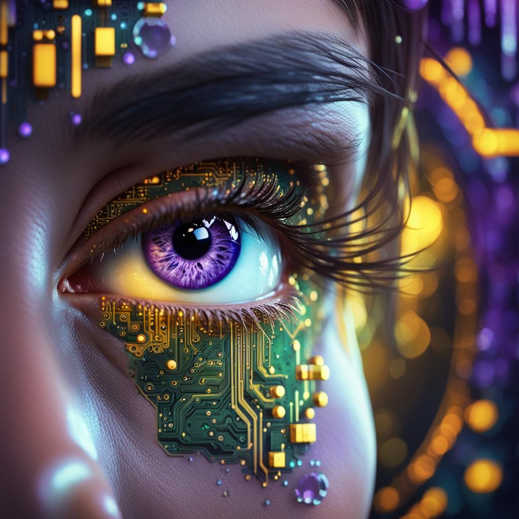 Biopunk Eye with Circuit Board Elements