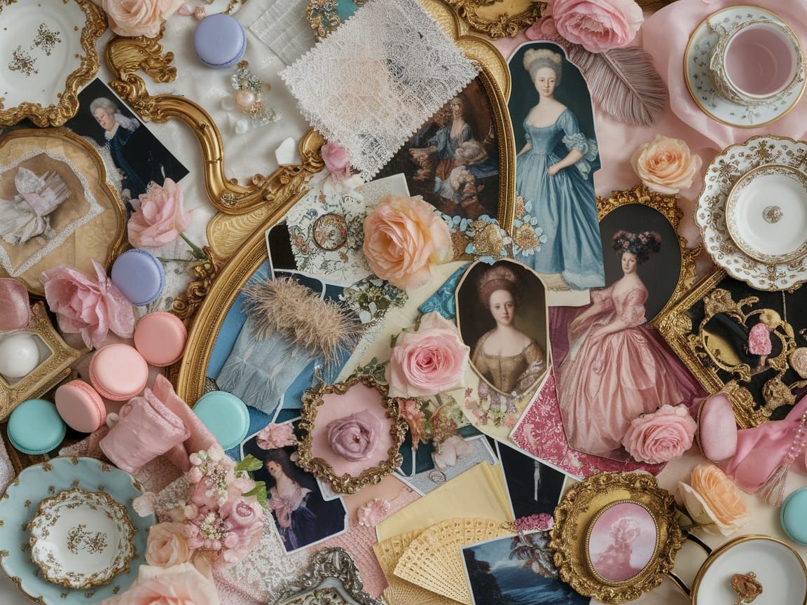 Luxurious Rococo-Inspired Mood Board in Soft Pastel Hues