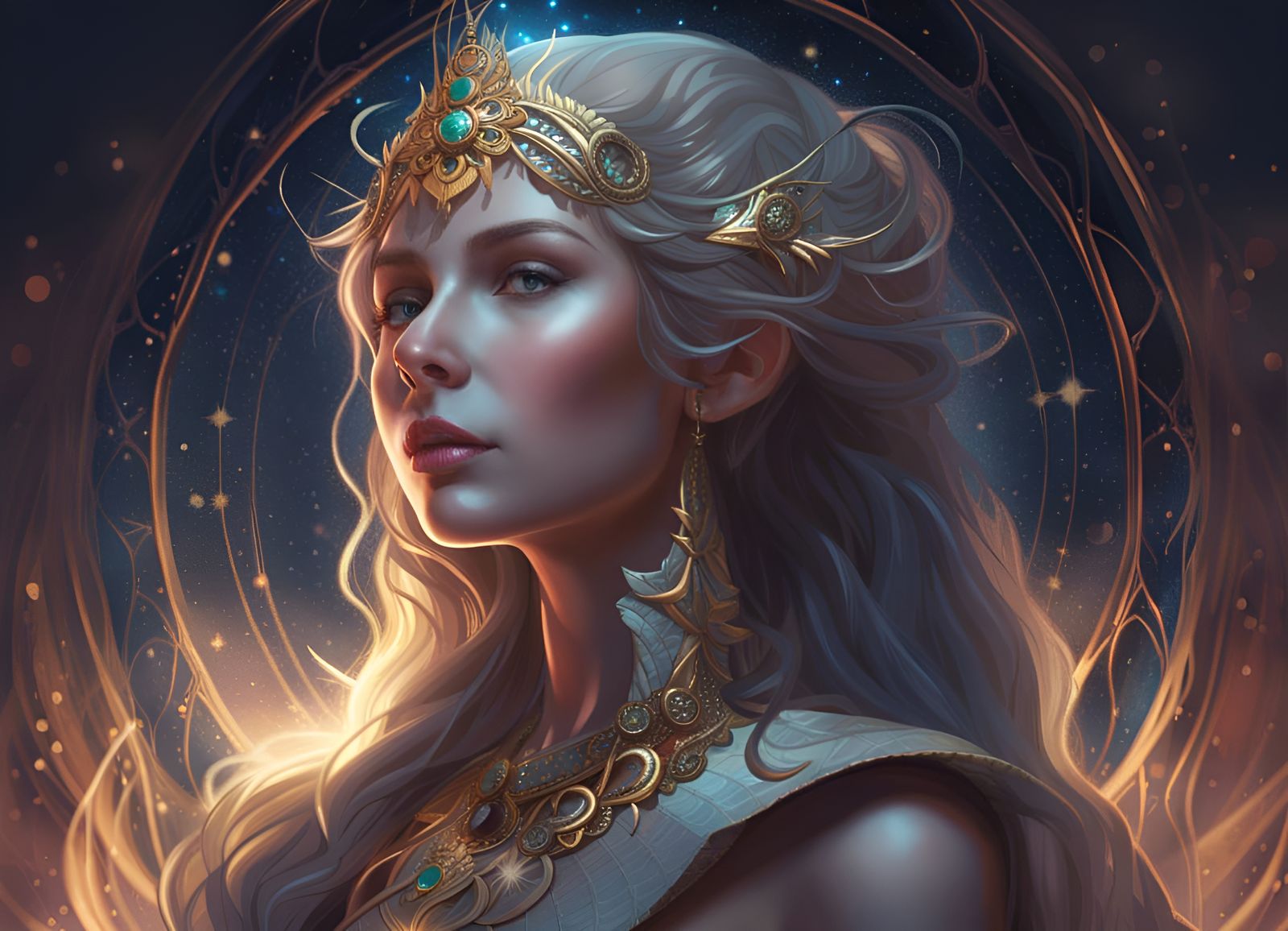 Celestial Goddess in Sparkling Galaxy, Digital Art