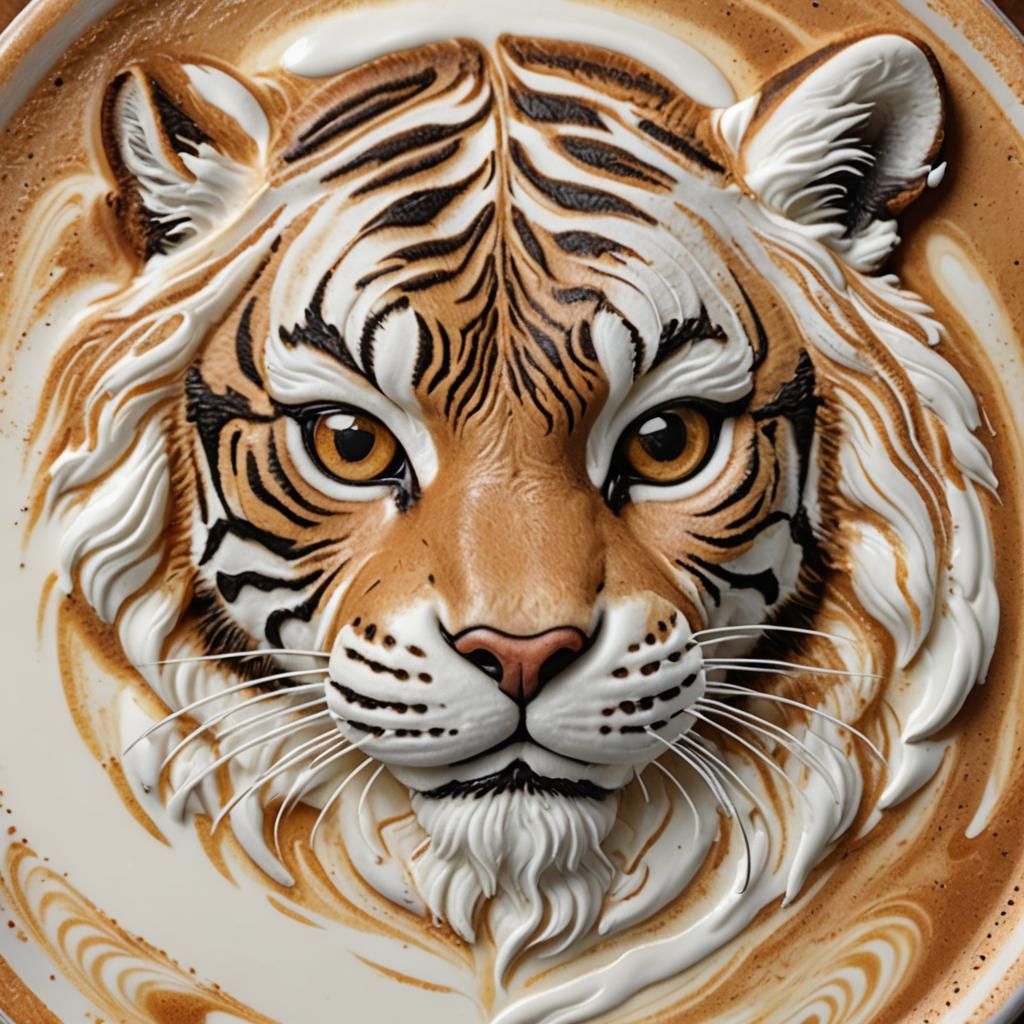 Tiger Latte Art: Realistic Cappuccino Close-Up