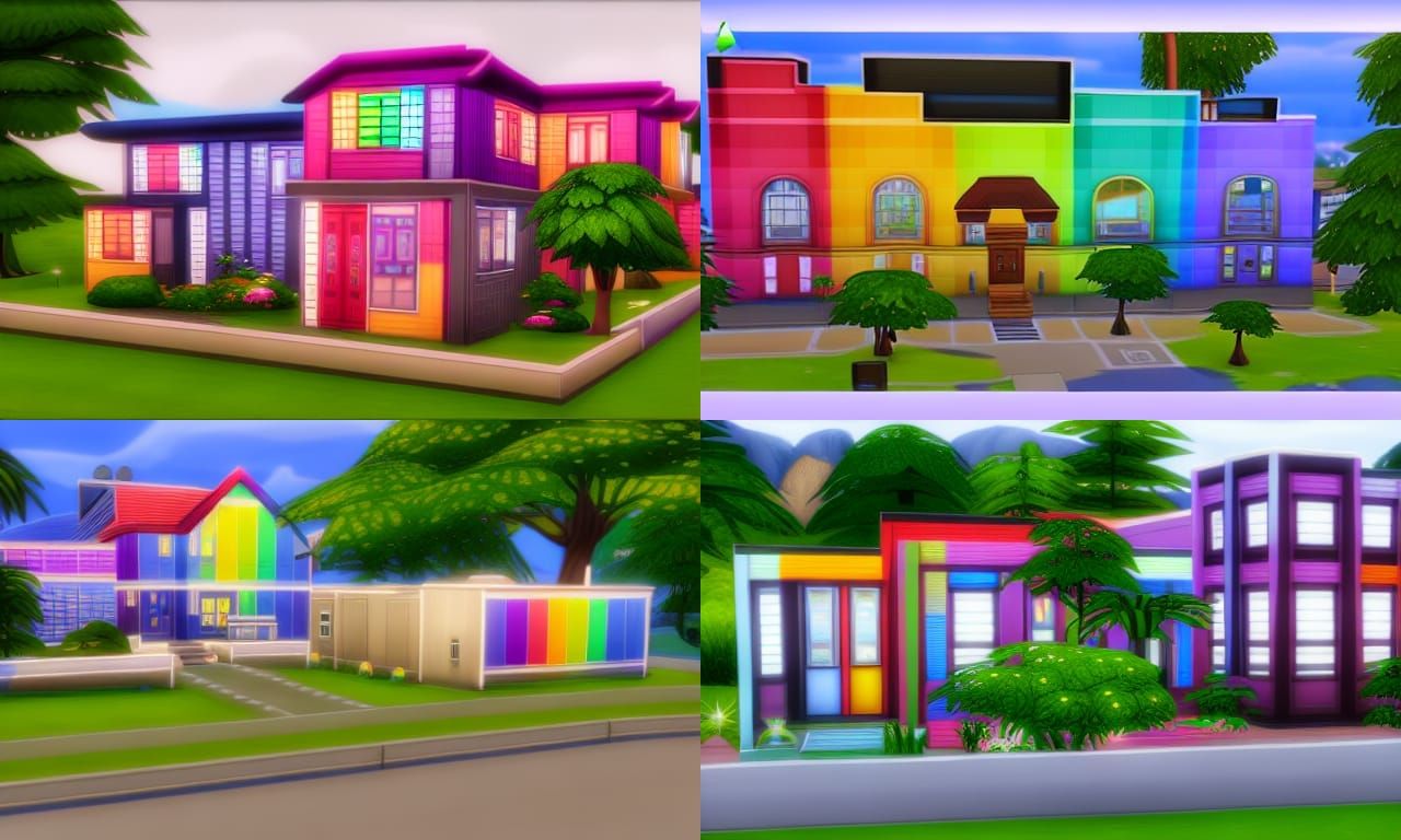 Rainbow House Constructed in Sims 4 Style